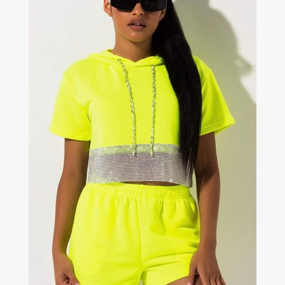 AKIRA cropped hoodie rhinestone top